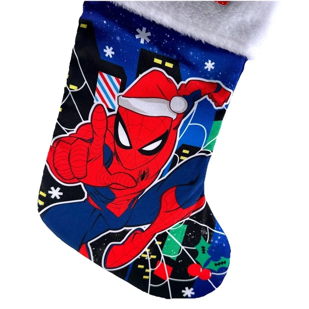Marvel Spider-Man Christmas Stocking Blue Red Santa Hat Plush Cuff 15 Inch NWT‎